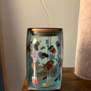 Warner Bros. Blue Glass Tumbler with Lid and Straw